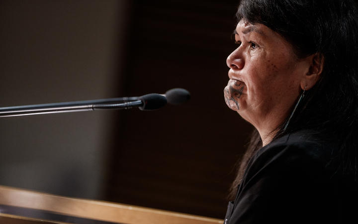 Minister for Local Government Nanaia Mahuta holds a press conference in the Beehive Theatrette on the Three Waters reform.
