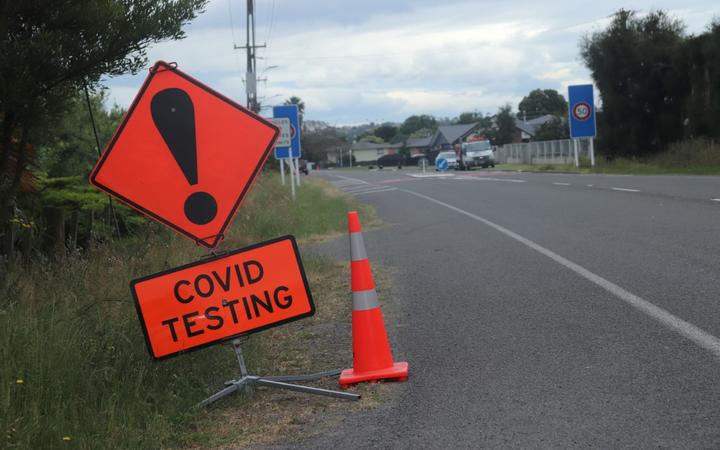 A Covid-19 testing road sign in Napier