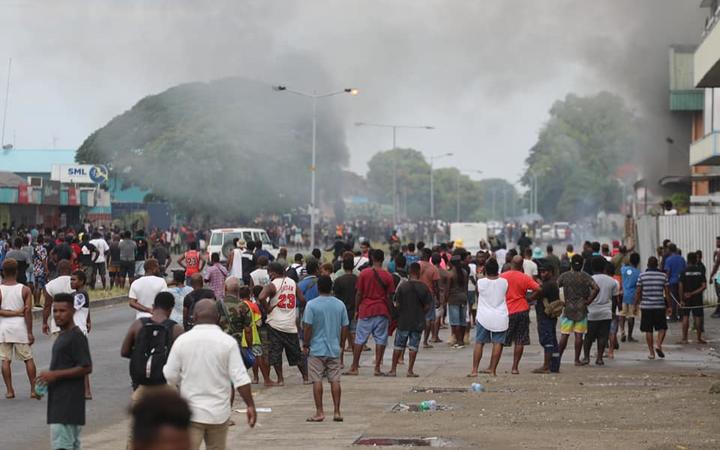 Protestors in Solomon Islands 