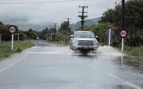 Heavy rain has caused flooding in the Kāpiti Coast community of Te Horo on 7 December, 2021.