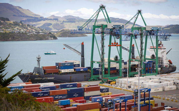 Containers being unloaded at Lyttelton Port