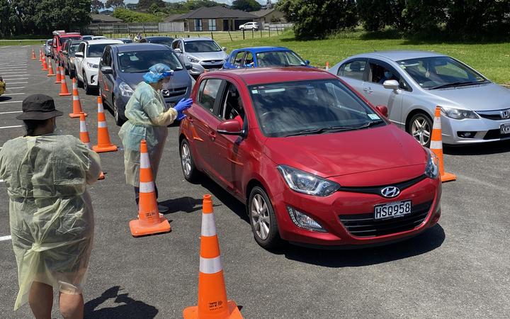 Anxious locals queue for nasal swabs in Bell Block.