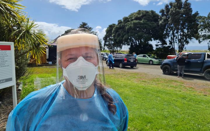 Te Korowai o Hauraki chief executive Riana Manuel at Wharekawa Marae where a Covid-19 testing centre has been set up.