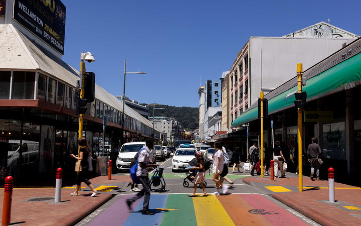 The rainbow crossing at the intersection of Cuba Mall and Dixon Street.  