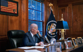 US President Joe Biden speaks on the phone to his Russian counterpart Vladimir Putin on diplomatic solutions to soaring Russia-West tensions over Ukraine