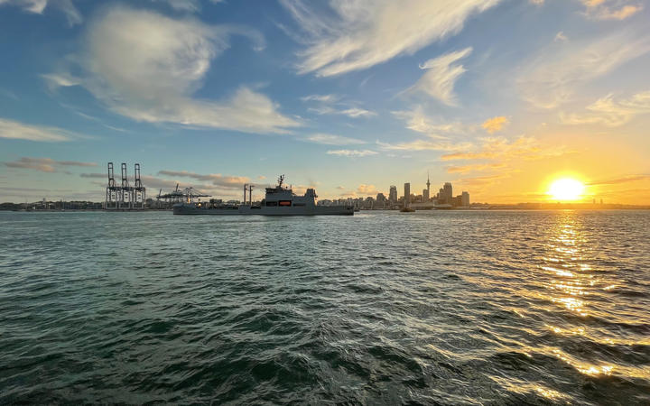 HMNZS Aotearoa leaves Auckland for Tonga.