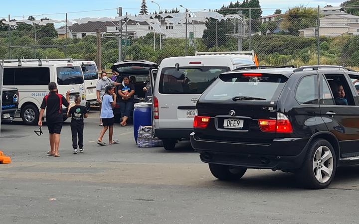 Local Porirua businesses allowed families to use their carpark spaces to pack their drums
