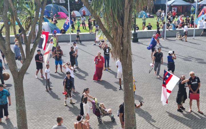 Protesters outside Parliament. 