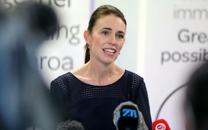 Prime Minister Jacinda Ardern gives a Covid-19 update after visiting a vaccination centre in Albany, Auckland.