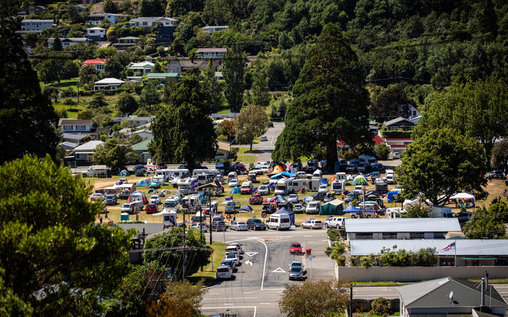 A group of people have been protesting against Covid-19 vaccine mandates at Nelson Square Reserve, Picton, since 7 February.