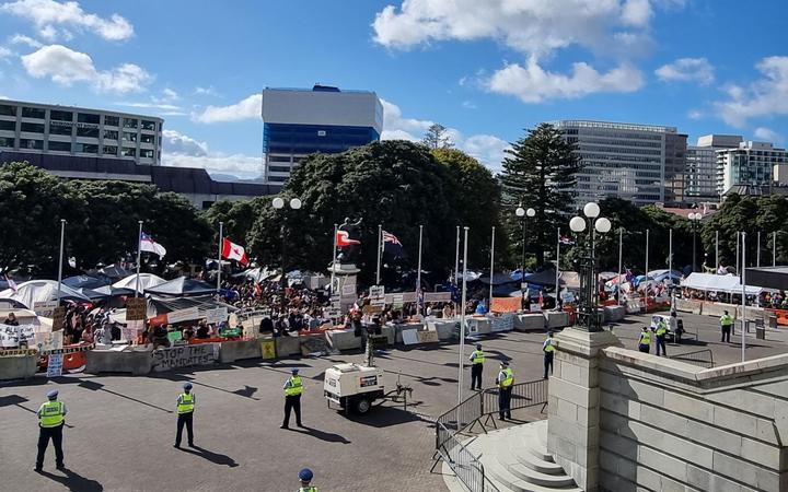 The protest at Parliament at about 10am on Saturday 19 February 2022.