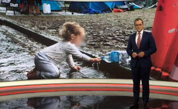 Newshub at 6 last Monday reporting on health and safety worries at 'Camp Freedom' 