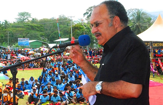 Papua New Guinea prime minister Peter O'Neill addresses a crowd in East Sepik.