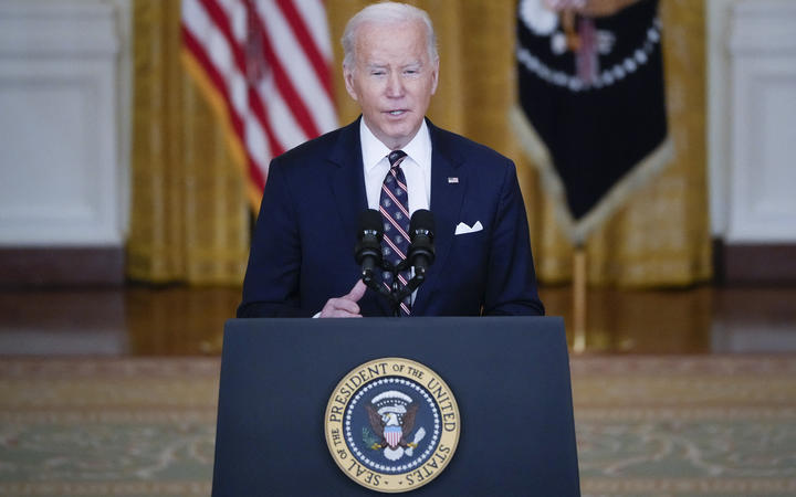  US President Joe Biden speaks on developments in Ukraine and Russia, and announces sanctions against Russia, from the White House on 22 February, 2022.