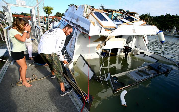 Inspecting damage was the order of the day after the Tongan tsunami hit Tūtūkākā marina