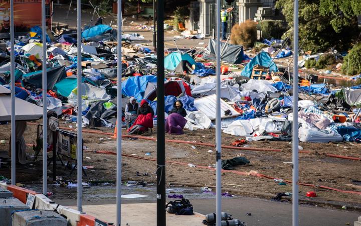 Rubbish left behind at the Parliament protest site