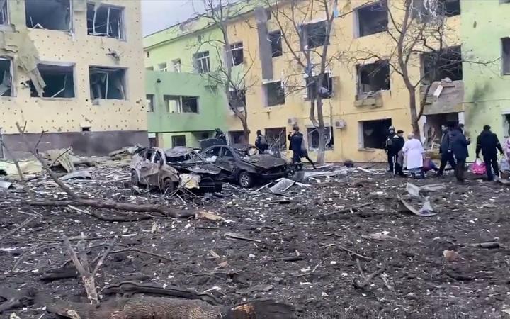 An image from footage released by the Ukraine Armed Forces on 9 March 9 2022 of what appeared to be destruction at a children's hospital in Mariupol, which Ukraine said had been bombed by the Russian military.