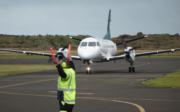 The arrival of the first Air Chathams plane at Whanganui airport.