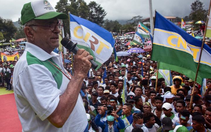 Presidential candidate and former president Jose Ramos Horta campaigns in Ermera, East Timor on March 11, 2022. 