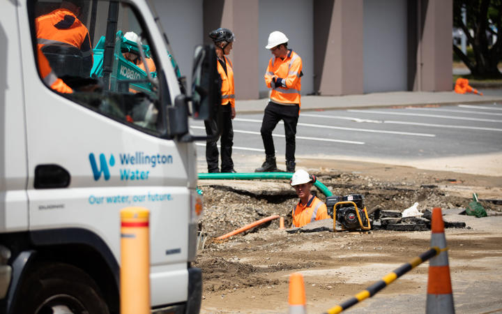 Wellington Water repair crew fix a burst pipe
