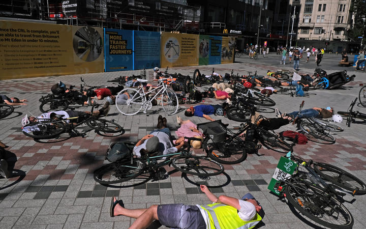 Bicycle riders from Street Safe Aotearoa protested at the weekend at Britomart. 