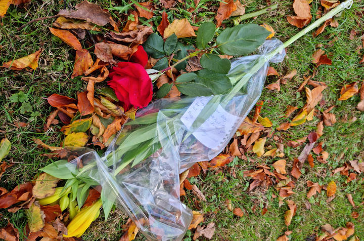 Flowers left by the side of the road in tribute to the teens killed in Invercargill. 
