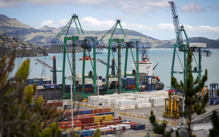 Containers being unloaded at Lyttelton Port