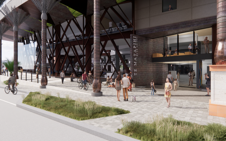 An artist's impression of the Harris Street ramp entrance at the revamped Wellington City Library.