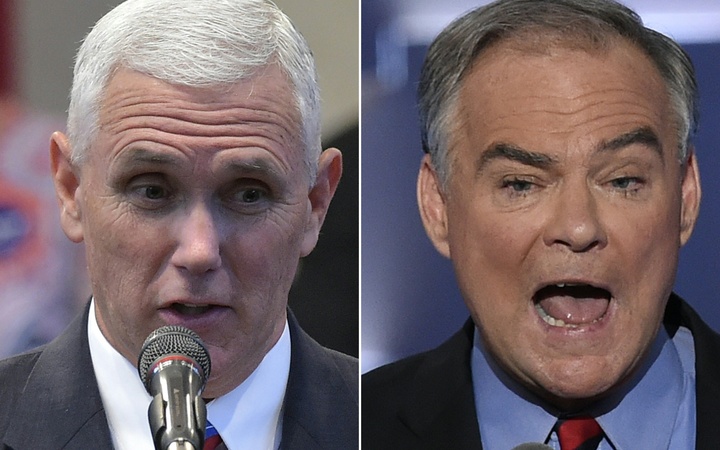Republican vice presidential nominee Mike Pence, left, and Democrat vice presidential nominee Tim Kaine, right.