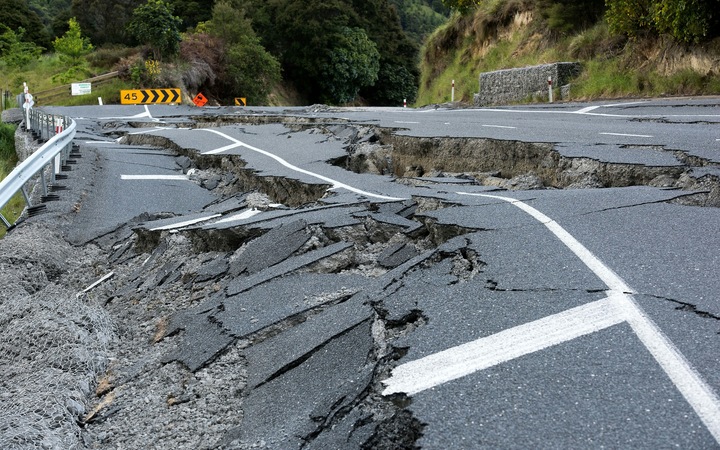 Earthquake damage to State Highway 1,south of Kaikoura on November