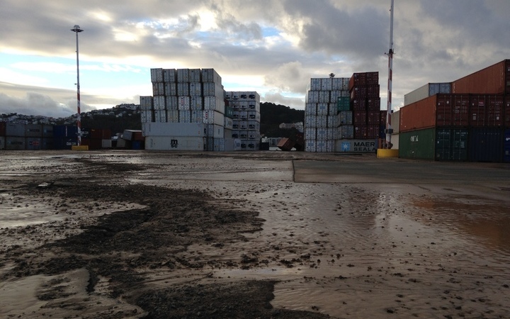 Liquefaction at Wellington port's container terminal.