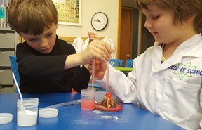 Two children doing a science experiment