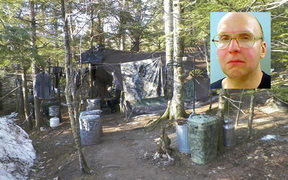 Chris Knight set up this camp in remote forest in Maine.