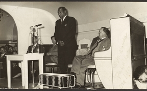 Paul Robeson speaking at the Addington railway workshops in October 1960