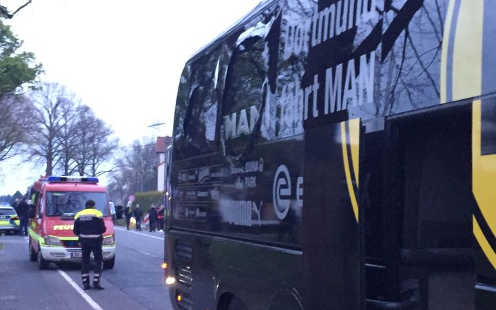 The damaged Borussia Dortmund bus.