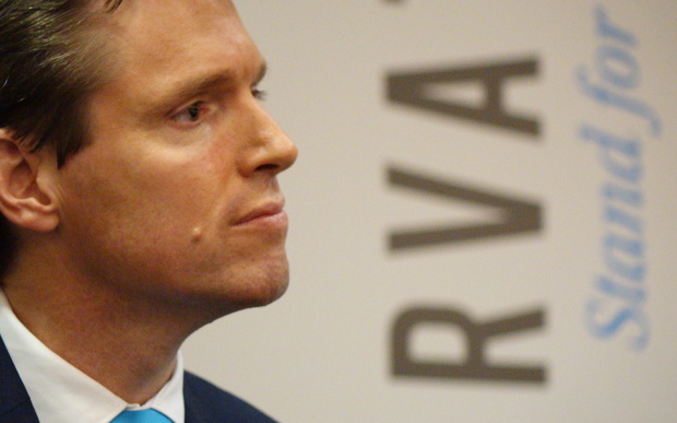 Colin Craig during the press conference announcing his resignation as leader of the Conservative Party (19 June).