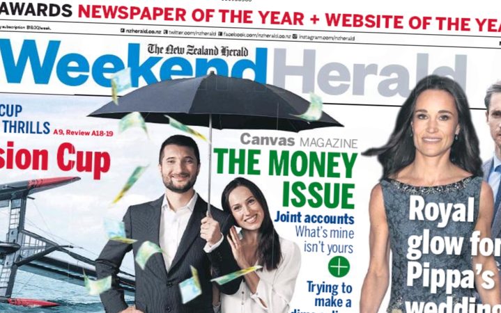 The Weekend Herald trumpets its newspaper of the year award on the front page. 