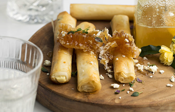 Goats' cheese & honeycomb filo cigars