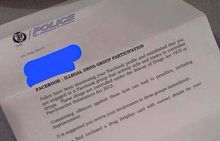 The letter advising Facebook users they are being watched by police.