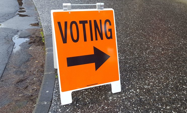 Voting sign, Mt Albert electorate, 12 September 2017. Polling booth.