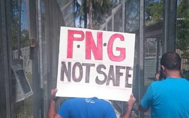 A placard from the daily protest at the Manus Island detention centre.
