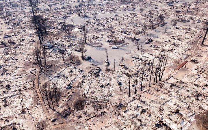 Fire damage is seen from the air in the Coffey Park neighborhood in Santa Rosa, California.
