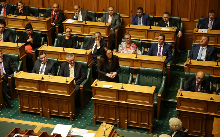 Prime Minister Jacinda Ardern, centre, and MPs were sworn in.