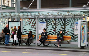 030314. Photo Todd Niall / RNZ. Auckland bus stop.