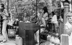 BLERTA kids show at Pukekura Park, New Plymouth on the first North Island tour, 1972. Corben Simpson (vocals), Bruno Lawrence (drums), Alan Moon (hammond organ), Beaver vocals and Chris Seresin keyboards. 
