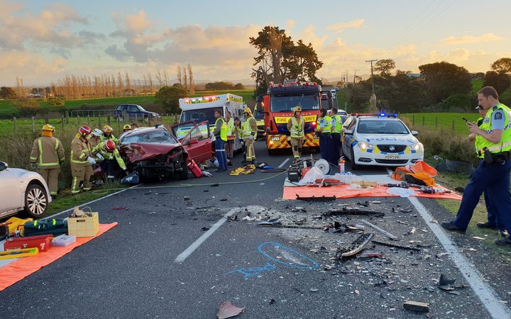 Police at the scene of a recent crash in the Waikato.