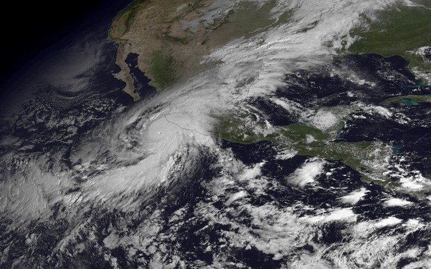 A satellite image of Hurricane Patricia rumbling towards Mexico's Pacific coast.