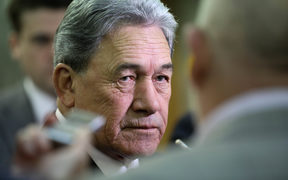 Deputy Prime Minister and leader of New Zealand First Winston Peters fields questions from journalists at Parliament. 