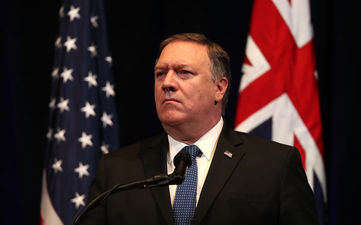 STANFORD, CA - JULY 24: U.S. Secretary of State Mike Pompeo looks on during a press conference at the Australia-U.S. Ministerial Consultations (AUSMIN) at the Hoover Institution on the campus of Stanford University.