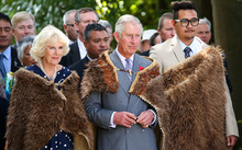 Prince Charles and Camilla wear korowai presented to the the Queen and Prince Philip on their New Zealand tour in 1954.